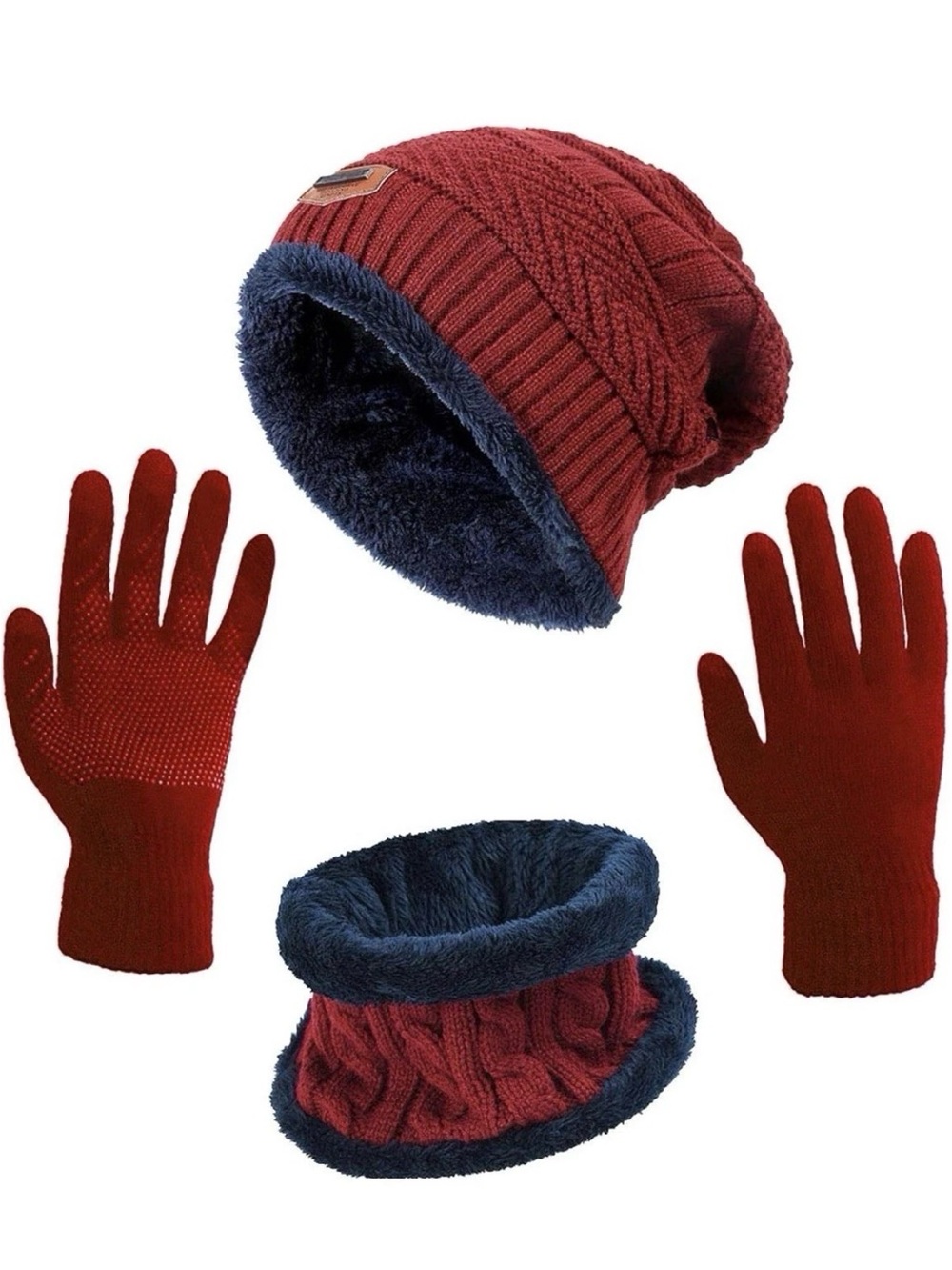 Winter Hat Scarf Gloves Slouchy Beanie Snow Knit Skull Cap Touch Screen Mittens